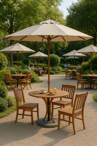 Outdoor Garden <b>Table</b> Set <b>Patio</b> Dining Furniture <b>Round</b> Wooden Chair Set with Sunshade for Courtyard Cafe - Product Image 2