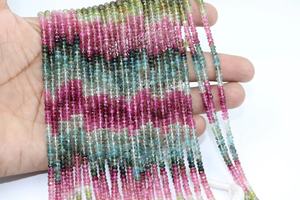 16-Inch Multi <b>Tourmaline</b> Faceted Rondelle Beads 3.5-4 mm Size Center Drilled Natural Gemstone Strands - Product Image 4