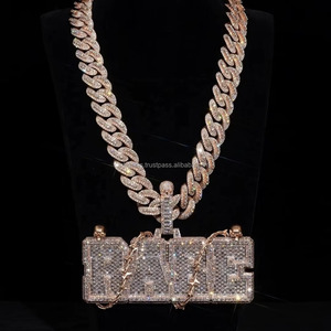 Rose Plated 925 Sterling Silver Moissanite Letter Pendant Cuban Link <b>Necklace</b> <b>Custom</b> <b>Name</b> Jewelry - Product Image 3