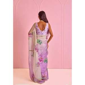 Indian Ethic Ombre Color Printed Soft Georgette Saree para mujeres Estilo Bollywood para bodas y fiestas - Product Image 3