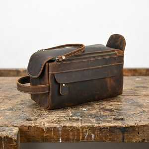 Custom Logo Genuine Leather Toiletry Bag <b>Mens</b> Dopp <b>Kit</b> Travel <b>Shaving</b> Wash Bag Grooming Organizer Bulk Price TYG-0267 - Product Image 3