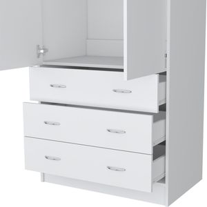 Armadio FM Furniture Prescott Bianco con 2 Ante, 3 Cassetti e 1 Asta Appendiabiti - Product Image 6