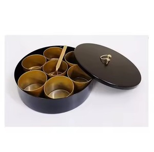 Elegant <b>Metal</b> Masala <b>Box</b> with Decorative Lid Kitchen Spice Storage Organizer Container for Herbs Seasoning Dining Table - Product Image 4