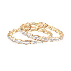 Bracelet en or jaune 14 carats avec diamants ronds en trois rangées et maillons ovales, paire - Product Image 2