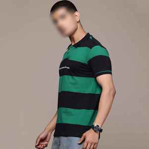 Polo rayé pour homme OEM ODM en coton à manches courtes, respirant, surdimensionné, brodé, décontracté, sportif - Product Image 3
