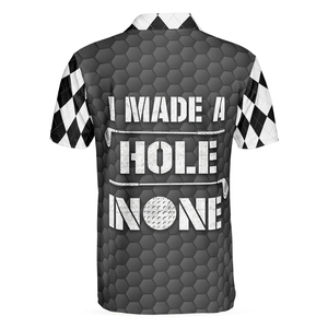 Polo de golf pour homme à manches courtes, motif Argyle, séchage rapide, 100 % polyester, design sportif avec logo imprimé 'Hole In One' au dos - Product Image 3