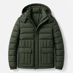 Blouson Bomber Matelassé en Toile Personnalisé pour Homme, Coupe Décontractée Hiver, Coupe-Vent Imperméable à Capuche avec Fermeture Éclair, Grande Taille, Conception OEM - Product Image 1