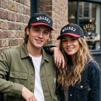 Topi Berkualitas Tinggi 5 Panel Logo Terbalik 2 Warna Topi Baseball Visor Melengkung Struktur Teratur Untuk Kegiatan Sehari-hari Berkemah Unisex