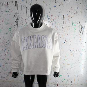 Sweat-shirt à col montant gris cendré ARKANSAS, 100% coton, avec broderie appliquée blanche, col large, URBAN PRODUCTIONS - Product Image 1