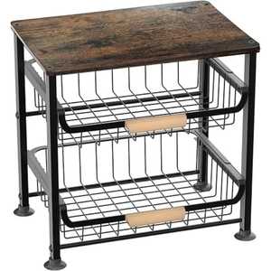 Chariot de cuisine mobile à 3 niveaux blanc avec plateau en bois et paniers métalliques coulissants sur roulettes - Product Image 4