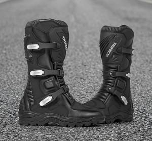 Botas de moto para hombre, negras, parte superior de PU, suela de goma, a media pantorrilla, con hebilla y correa, impermeables, transpirables, para todas las estaciones - Product Image 4