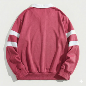 Knitted Custom <b>Men</b> pink <b>white</b> stripe <b>polo</b> shirts long Sleeve Breathable streetwear loosefit softfabric <b>white</b> collar fashionwear - Product Image 2