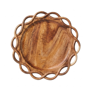 Natural Acacia Wood Round Serving Platter Wabi-Sabi Design Polished Finish Durable Eco-Friendly Party <b>Dinner</b> <b>Tray</b> - Product Image 1