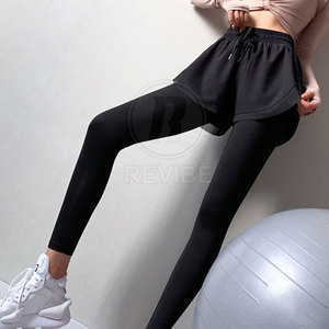 Leggings de yoga en polyester et coton tricoté 2-en-1, taille mi-haute, respirants, sur mesure, vente en gros - Product Image 4