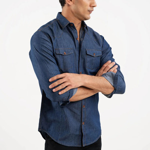 Camisas de Hombre de Manga Larga, Estilo Casual, de Mezclilla de Algodón, Lavadas, Vintage, de Alta Calidad, con Bolsillos, Fabricación Personalizada - Product Image 4