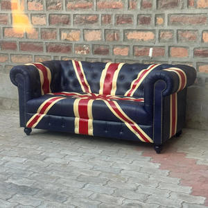 Vintage Union Jack Leather <b>Sofa</b> Deep Button Tufted Back Rolled Arms <b>Wood</b> <b>Frame</b> Luxury Living Room Transitional Eco-Friendly - Product Image 1