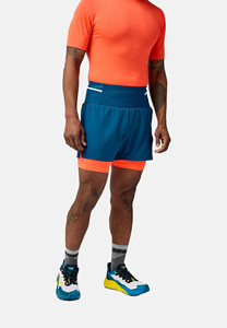 High Waist Solid Color Double <b>Layer</b> Running Shorts Men Quick Dry Sporty Style With Pockets Elastic Waist Teal Orange Trim - Product Image 4