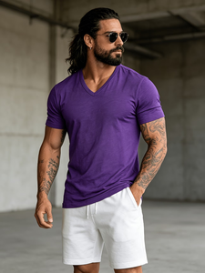 Men's Solid for V-Neck Short Sleeve T-Shirt Regular Fit Cotton Jersey Breathable Casual Wear Sporty Made in Bangladesh - Product Image 4