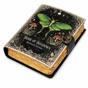 NEW ERA Cuaderno de hechizos y sombras en blanco con cierre de broche, de cuero vintage hecho a mano, tapa dura, con borde desflecado estilo acuarela, Luna Moths Morpho - Product Image 1