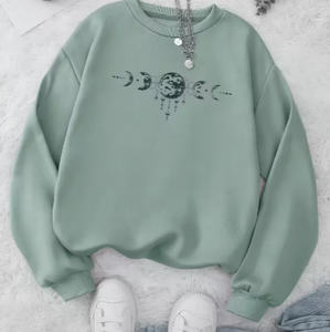 เสื้อสเวตเชิ้ตแขนยาวคอวีสีเขียวมิ้นท์สำหรับผู้หญิง Hardihood International  ลายปักรูปพระจันทร์  ผ้าถัก  สวมใส่สบายๆ สำหรับฤดูใบไม้ผลิ - Product Image 6