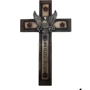 Metal Wall Mounted Cross With Antique Brown Finishing Eagle & Stars Embossed Design Premium Quality For Church Wholesale Price