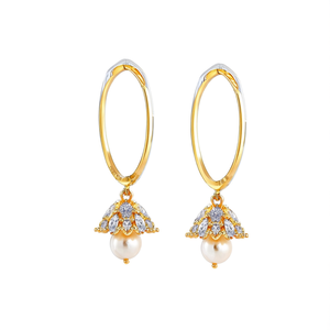 Princess Cut Pearl Hoop Drop Earrings-Gold & Rhodium Plated Brass - Product Image 2