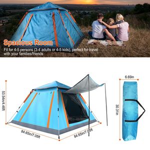 Tenda da Campeggio Pieghevole Impermeabile per 4-5 Persone con 2 Zanzariere e Borsa per il Trasporto, Ideale per Escursioni e Avventure - Product Image 2
