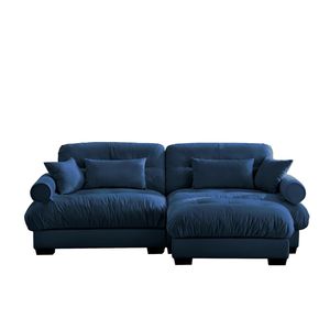 Modern Oversize 2-Seater Velvet <b>Sofa</b> with Ottoman Bolster Armrests Waist <b>Pillow</b> Throw <b>Pillows</b> for Living Room - Product Image 5