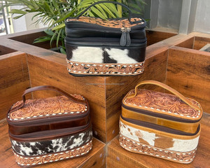 Bolsa de lavado de cosméticos de cuero personalizada, bolsa de maquillaje multifuncional de cuero de vaca de viaje para mujer, bolsa portátil - Product Image 4