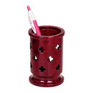 Soporte para Bolígrafos de Mármol Grabado a Mano, Organizador de Escritorio Duradero Color Granate para Artículos de Oficina - Product Image 4