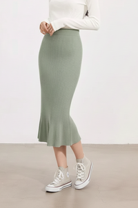 Nueva Llegada: Conjunto de Ropa de Lujo para Mujer, Falda Midi de Lana con Cintura Alta y Corte en A, Tejido Acanalado - Product Image 2