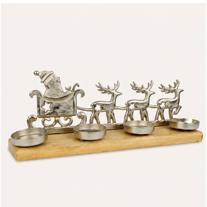 Support de bougie de Noël en métal argenté en forme de renne avec base en bois de manguier naturel, support de bougie chauffe-plat festif Père Noël, vente en gros - Product Image 5