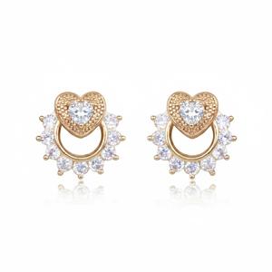 Pendientes de Oro de 14K con Forma de Corazón de Inspiración Vintage, con Círculo de Diamantes Redondos, Regalo de Boda Delicado, Pendientes de Diamantes Cultivados en Laboratorio, Regalo para Mujer - Product Image 1