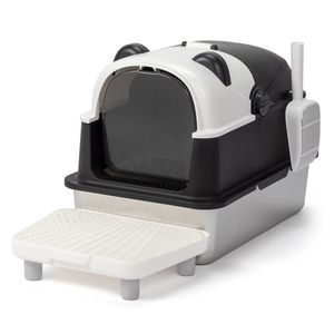 Lettiera per Gatti Grande in Acciaio Inossidabile con Design a Panda e Coperchio Metallico Rimovibile Chiuso - Product Image 5
