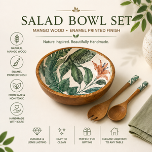 Ensemble de saladiers en bois de manguier faits à la main de qualité supérieure avec finition émaillée, bols de service en bois, bols de cuisine et de salle à manger, ensemble de bols cadeaux, sans danger pour les aliments - Product Image 5