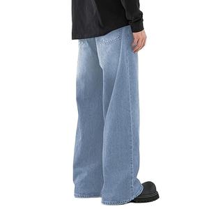 กางเกงยีนส์เดนิมทรงตรงคุณภาพสูงสั่งทำพิเศษ สไตล์สตรีทแวร์ สีซีดแบบซันเฟด ล้างสีแบบแอซิดวอช สีฟ้าอ่อนสไตล์วายทูเค แต่งขาดแบบดิสเทรส สำหรับผู้ชาย ฤดูใบไม้ผลิ - Product Image 5