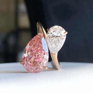 Anillo de compromiso de moissanita de dos piedras con corte de pera, chapado en oro, banda abierta, joyería fina para mujer, regalos de aniversario - Product Image 4