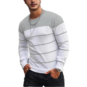 WARPRO INDUSTRY Pull en maille gris et blanc uni 100 % coton anti-plis respirant à manches longues coupe classique pour homme - Product Image 2