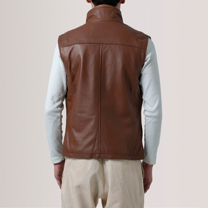Gilet en cuir respirant et élégant pour homme, coupe ajustée, sans manches, veste de mode, vêtement d'extérieur pour motard, vestes en cuir pour homme - Product Image 2