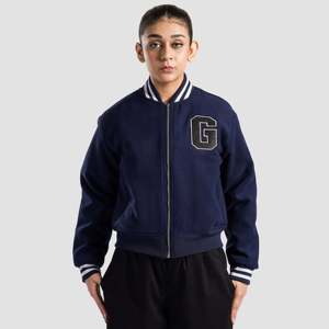Navy Varsity Jacket With Embroidered G Logo Full Sleeve <b>Zipper</b> Closure Turn-down Collar Autumn Wear - Product Image 1