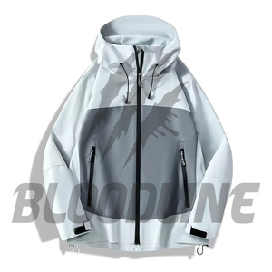 Chaqueta Cortavientos Blanca de Manga Larga para Hombre con Estampado de Rayos Grises para Todas las Temporadas - Product Image 2