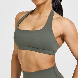 Women Seamless Scoop Neck <b>Racerback</b> Yoga Sports <b>Bra</b> Plus Size Front Logo Solid Color Medium Support Spandex/Nylon Breathable - Product Image 3