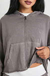 Oversized Mineral Wash Tracksuit Women Heavyweight Fleece <b>Full</b>-<b>Zip</b> <b>Hoodie</b> With Pockets Matching Sweatpants Set Dark Charcoal Gre - Product Image 6