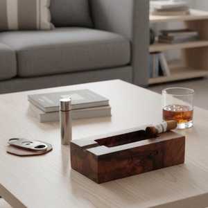 Cendrier moderne en bois de noyer avec fonctions anti-poussière et anti-fumée, design créatif à couvercle carré, cendrier portable en acier inoxydable - Product Image 4