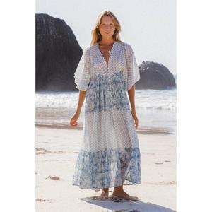 Maxi en coton 100% fait main, motif floral traditionnel Jaal Buti, sculpté à la main avec quatre blocs de bois, artisanat Nora Ode. - Product Image 3