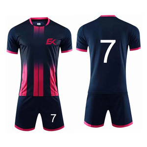 Conjunto de Camiseta de Fútbol Sublimada con Ribete Rosa Marino para Hombre, Manga Corta, Uniforme de Fútbol con Número 7, Absorbe la Humedad - Product Image 1