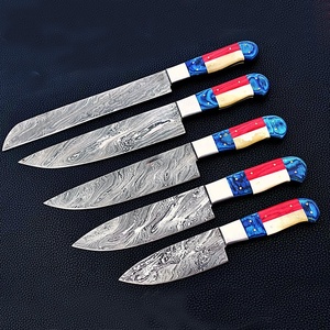 Viking Art Custom Handmade 5-Piece Chef <b>Set</b> Damascus Steel Resin Handles Leather Sheath <b>Sharp</b> <b>Knives</b> Ambidextrous - Product Image 2