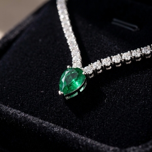 Pear Cut Emerald Drop V-Shaped Tennis Necklace with Lab Grown Diamonds 14K White Gold for Wedding - Product Image 3