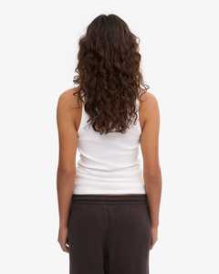 Camiseta sin mangas de punto con cuello redondo para mujer, color blanco, minimalista, color liso, transpirable, longitud regular - Product Image 4