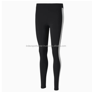 High Waist Full Length <b>Yoga</b> <b>Leggings</b> Black With White Side Stripe Seamless Four-Way Stretch Elastic Waist Sports Pants - Product Image 4